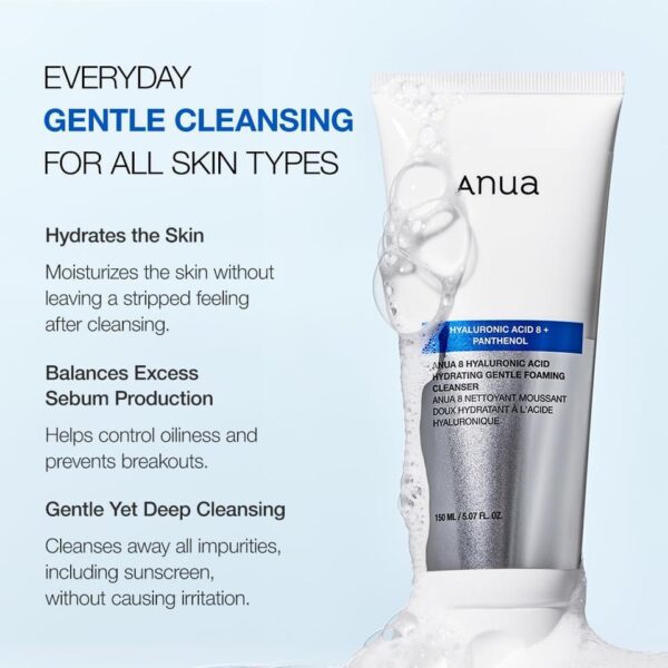 ANUA 8 HYALURONIC ACID HYDRATING GENTLE FOAMING CLEANSER 150ml - Image 4